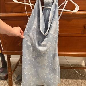 Princess Polly Light Blue Halter Dress with Floral Embroidery